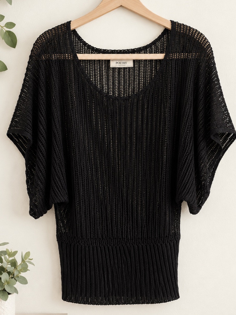 Poetry Black Open-Knit Short Sleeve Tunic x